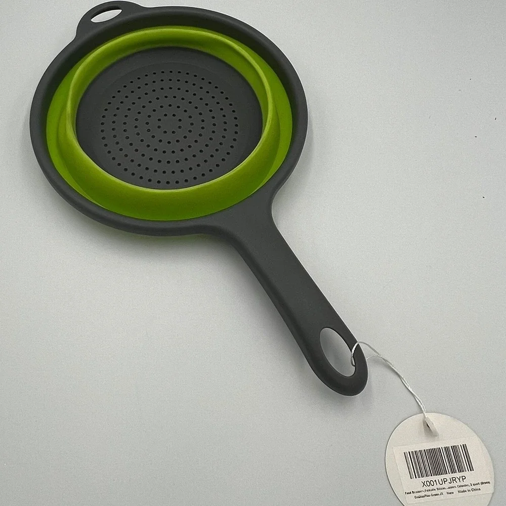 GuiJiaoPiao Collapsible Silicone Colander 2 Quart Green Foldable Strainer New